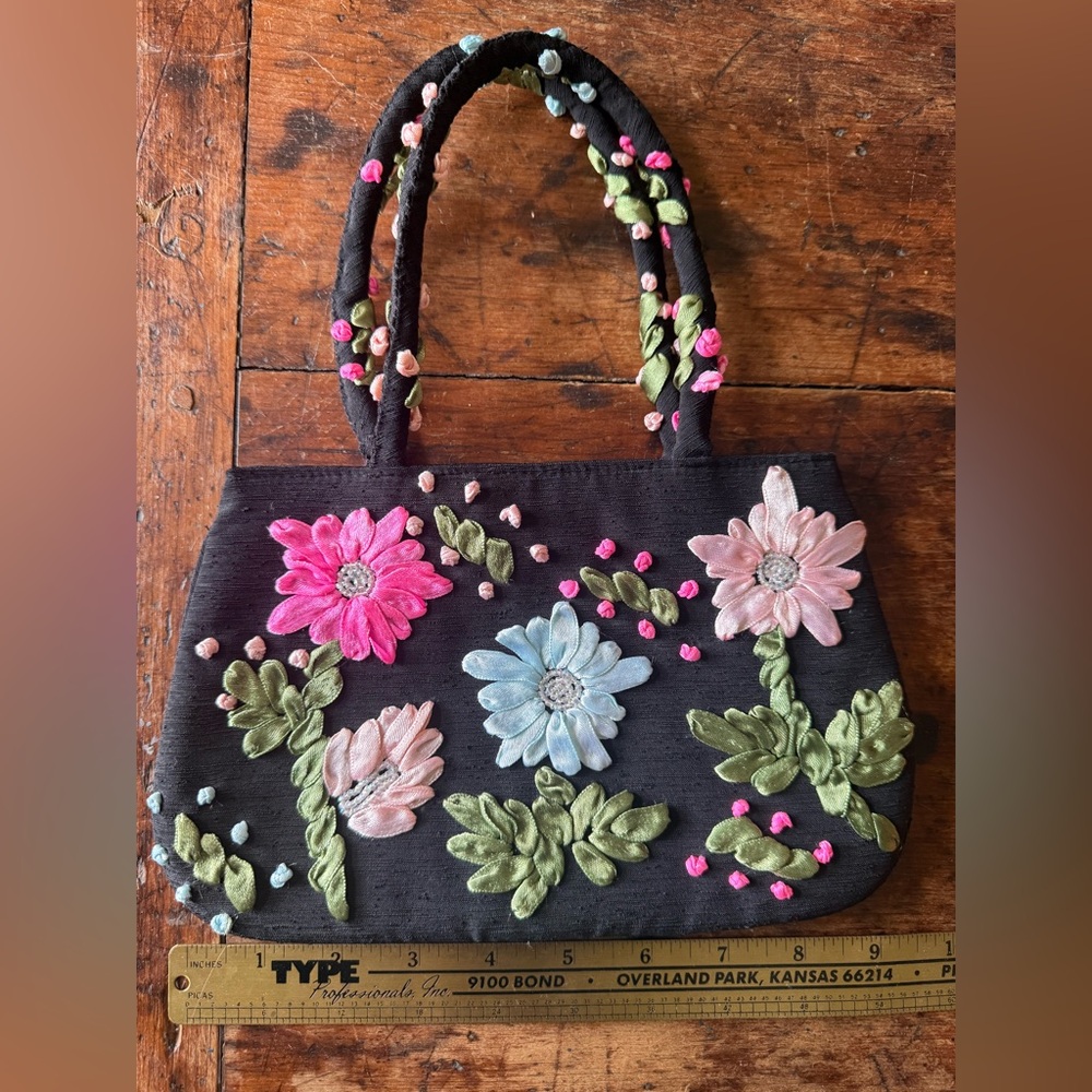 Vintage Fiorucci Black Floral Embroidered Handbag - Picture 5 of 7